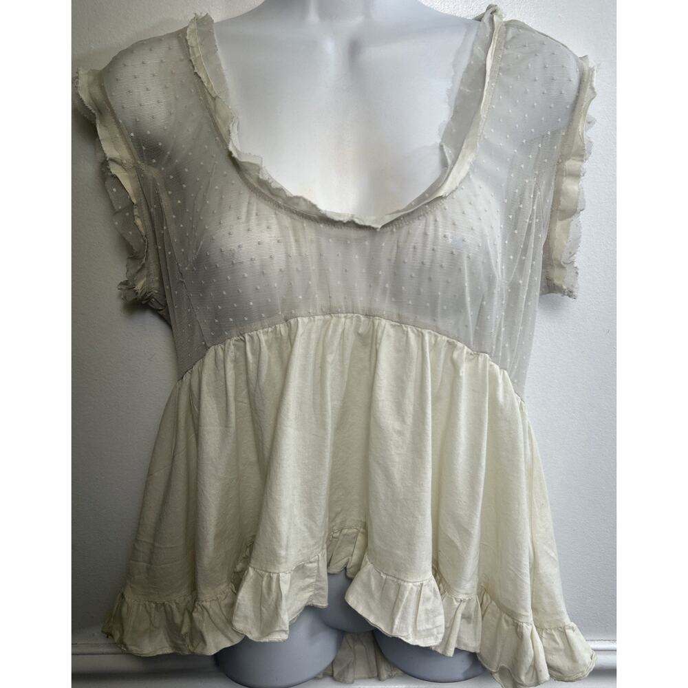 Kimchi Blue Cream Swiss Dot Ruffle Babydoll Blouse